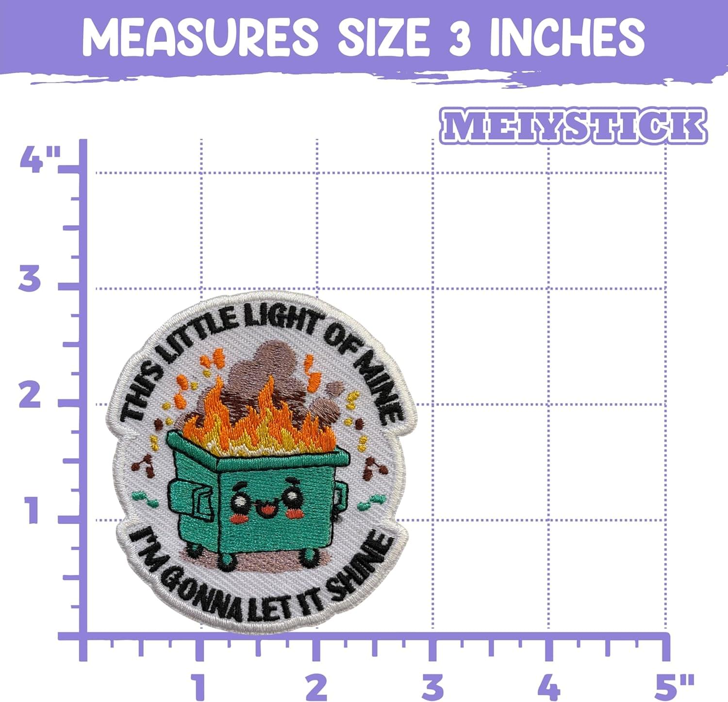 this little light of mine embroidery patches for clothes backpacks hats jeans bags, dumpster fire size 3" iron on patch or sew on patches, applique embroidery patches, gift for boys girls