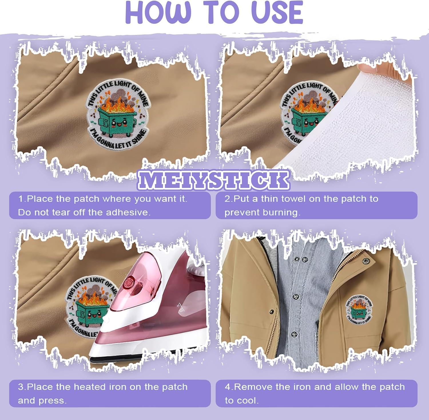 this little light of mine embroidery patches for clothes backpacks hats jeans bags, dumpster fire size 3" iron on patch or sew on patches, applique embroidery patches, gift for boys girls