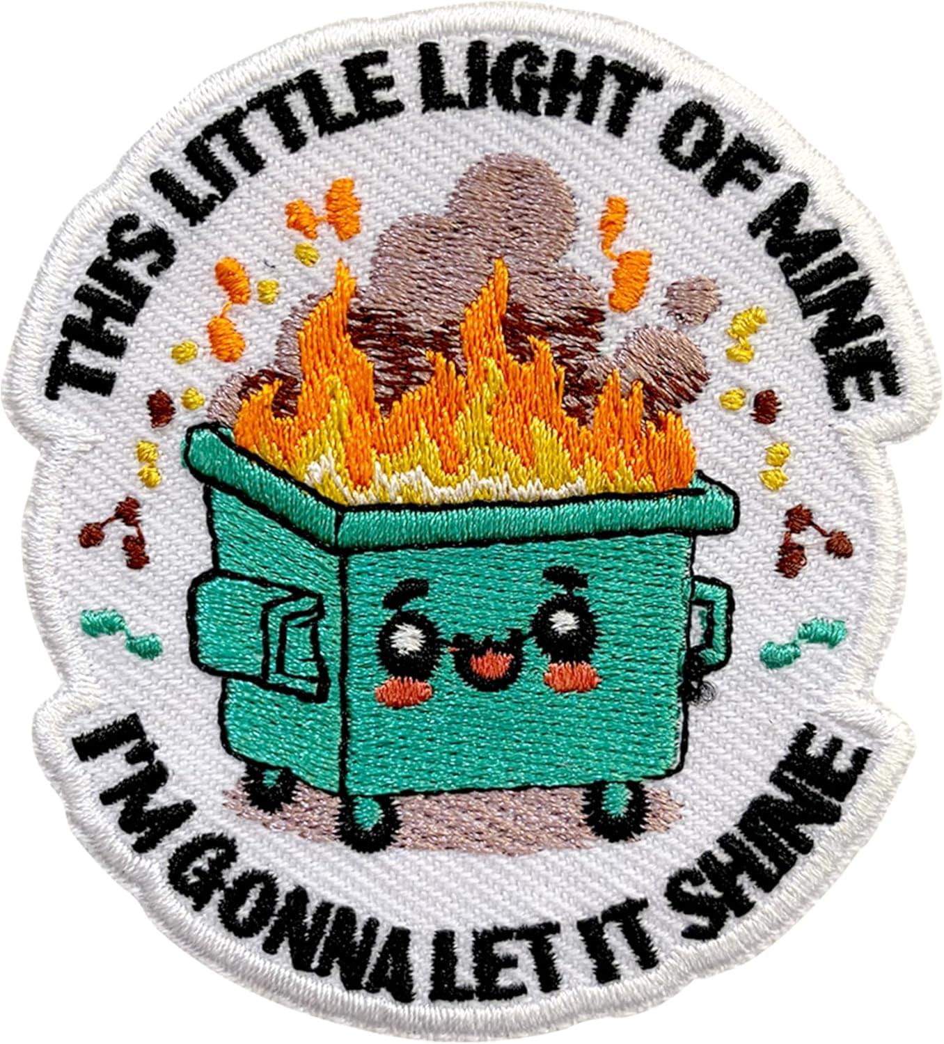 this little light of mine embroidery patches for clothes backpacks hats jeans bags, dumpster fire size 3" iron on patch or sew on patches, applique embroidery patches, gift for boys girls